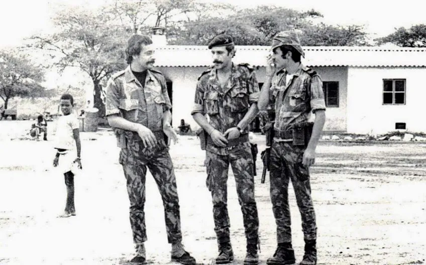A group of soldiers. Black and white archival photo.