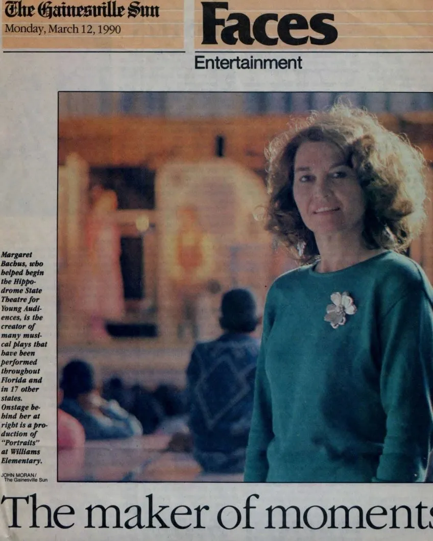News clipping with photo of Margaret Bachus and tagline 