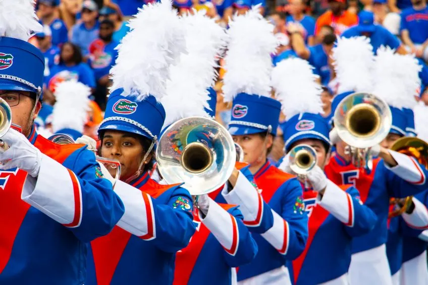 Gator Marching Band trumpets performing