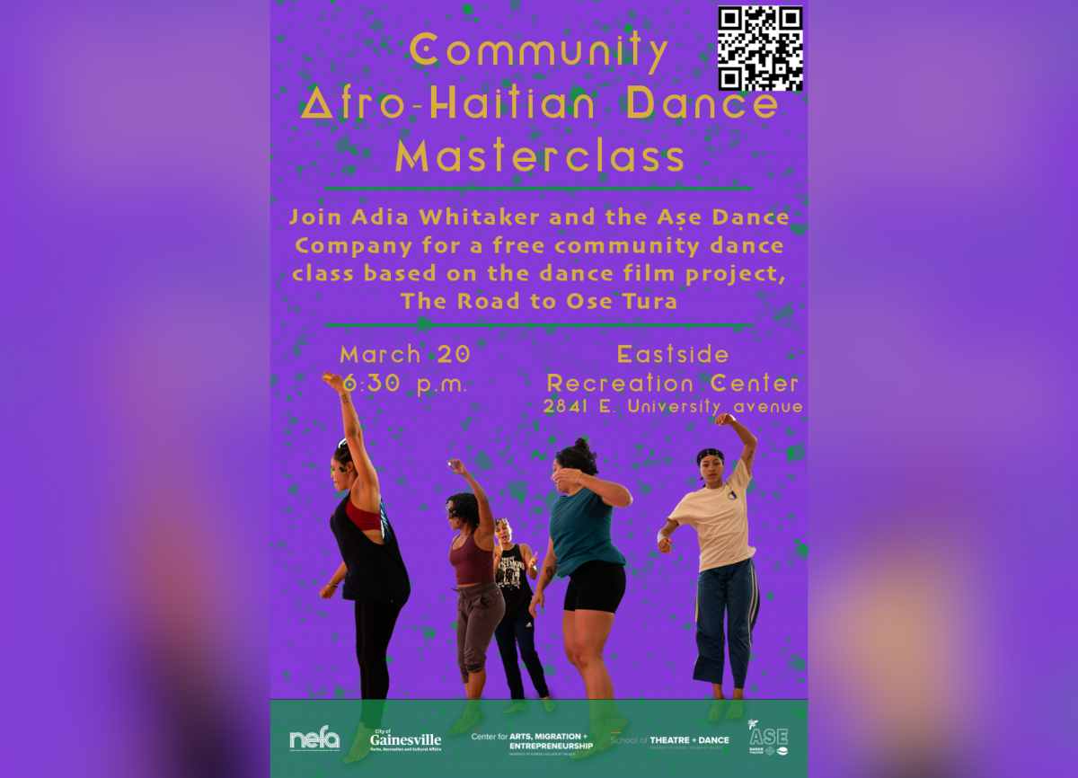 Flyer for an Afro-Haitian Dance Masterclass showing event information and a photo of dancers