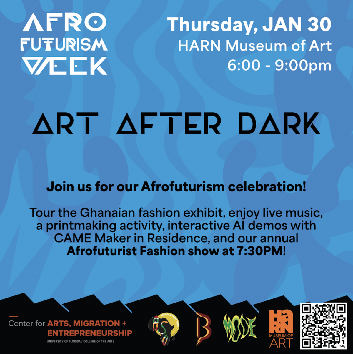 Flyer: Afrofuturism Week Art After Dark a the Harn Museum
