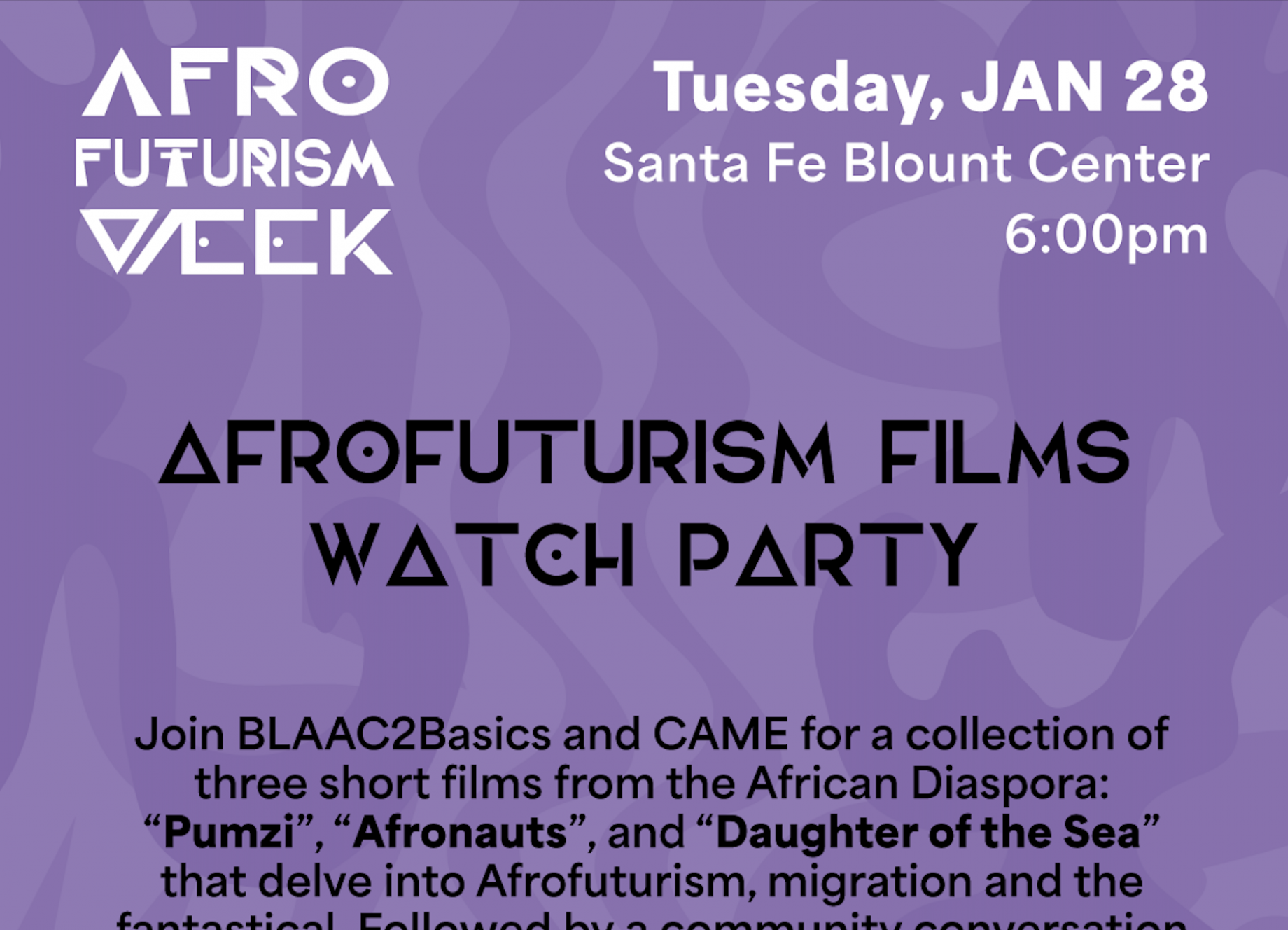 Flyer: Afrofuturism Films Watch Party