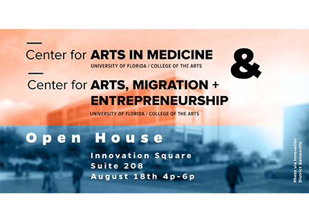 Event flyer with text over photo of building