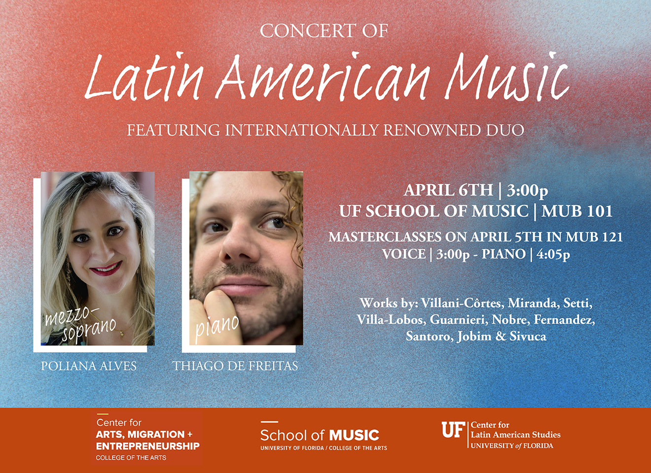 Concert flyer with text and headshots of performers