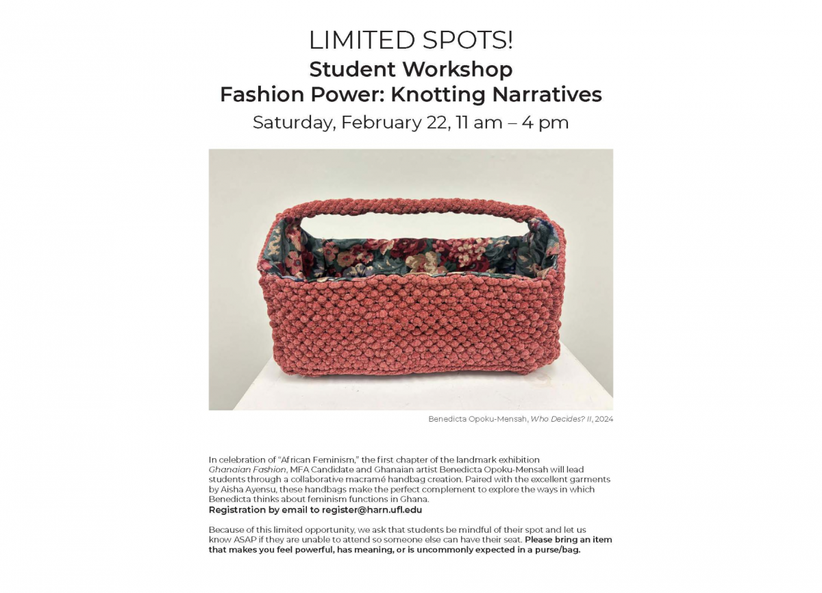 Event flyer with picture of macrame handbag