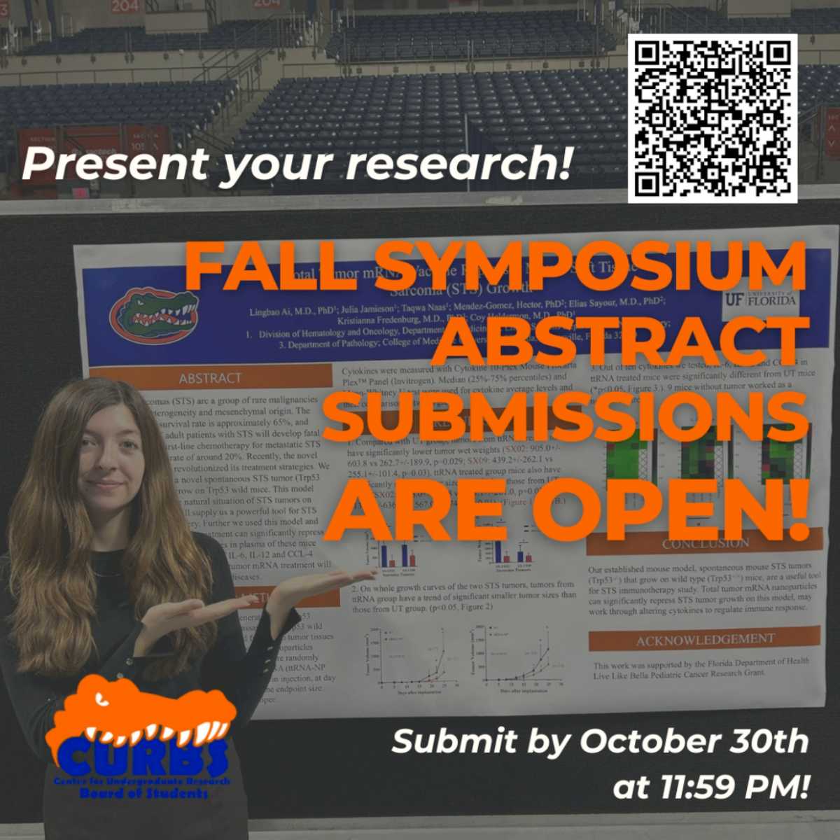 2024 Fall Undergraduate Research Symposium flyer with submission QR code