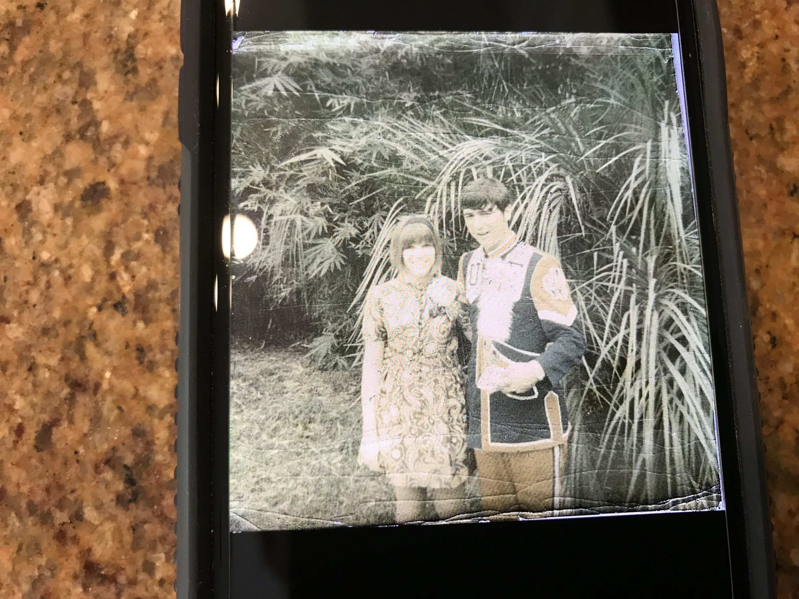 A faded photo of UF alumni Anne and Frank Howes as UF students in the late 1960s