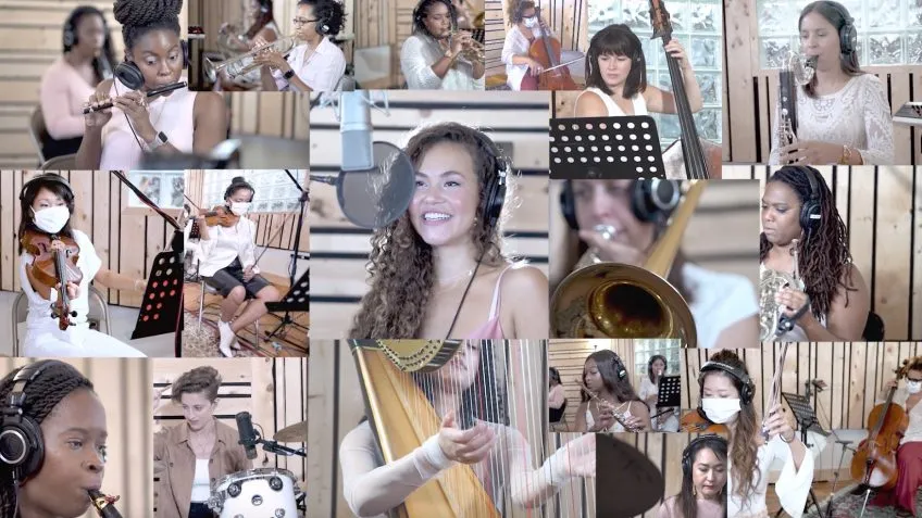 Photo collage of the Broadway Sinfonietta performers.