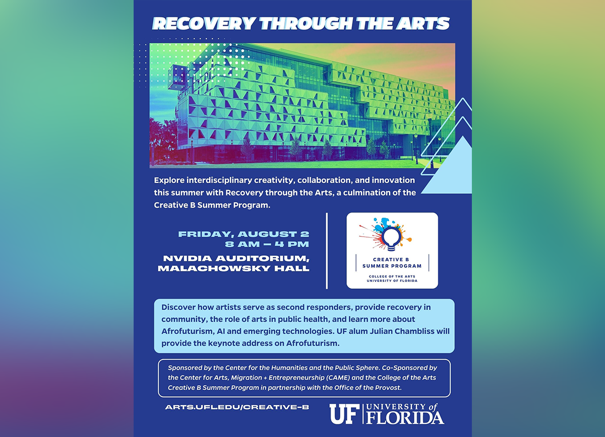 Recovery Through the Arts flyer with text.