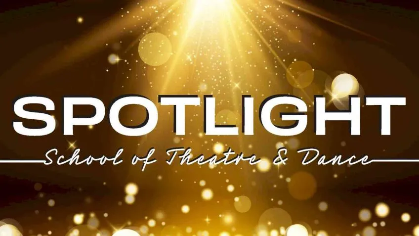 School of Theatre and Dance Spotlight logo on top of a gold sparkle background.