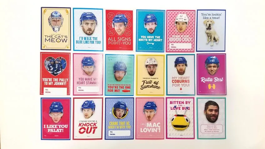 Valentine's cards with portraits of hockey players