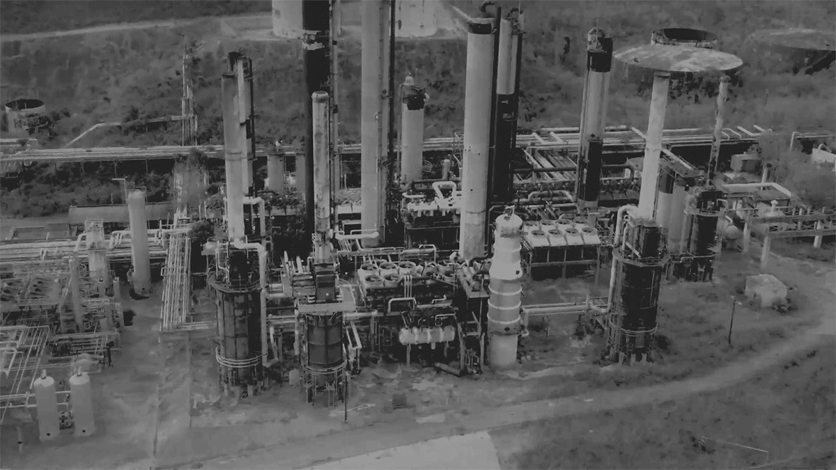 Aerial view of industrial machinery. May be a power plant.