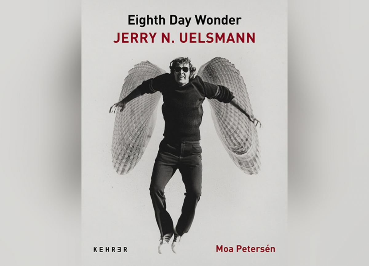 "Eighth Day Wonder: Jerry N. Uelsmann" with photographic image of Uelsmann with "wings" made from a bivalve shell.