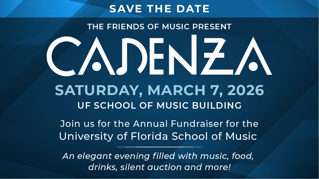 Cadenza 2026 flyer. Saturday, March 7, 2026 at UF School of Music.