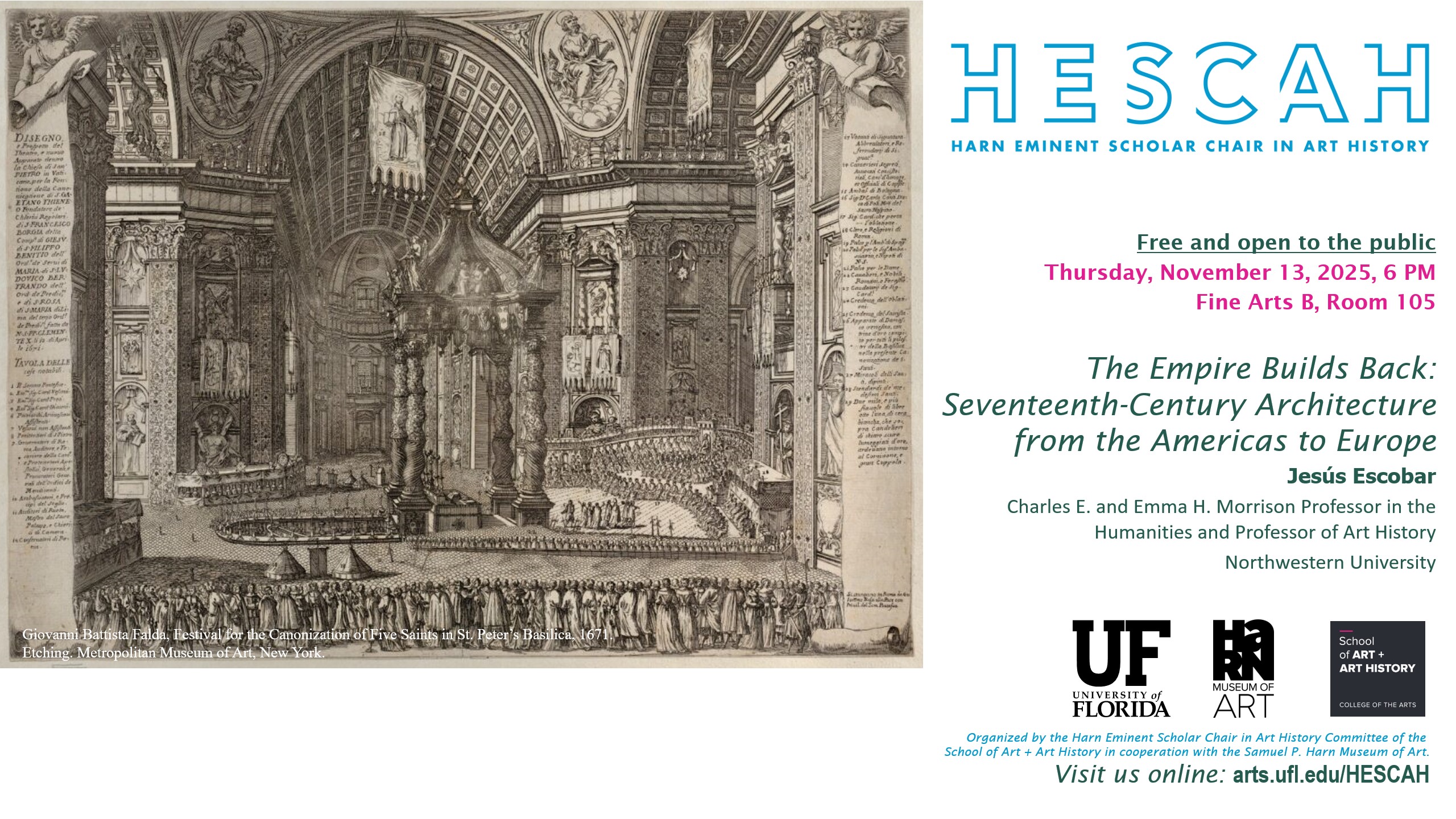 Image of the Basilica using an etching medium, made in 1671. Event information on the right hand side.