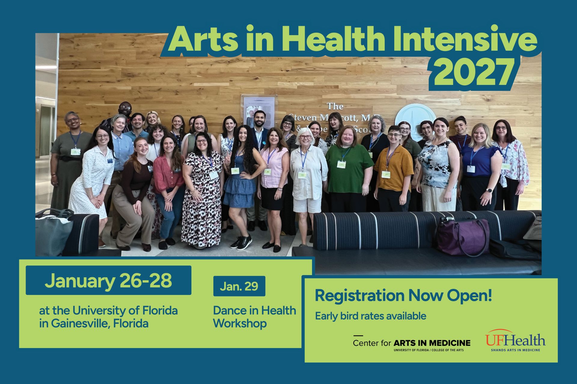 Arts In Health Intensive 2027 flyer with event info