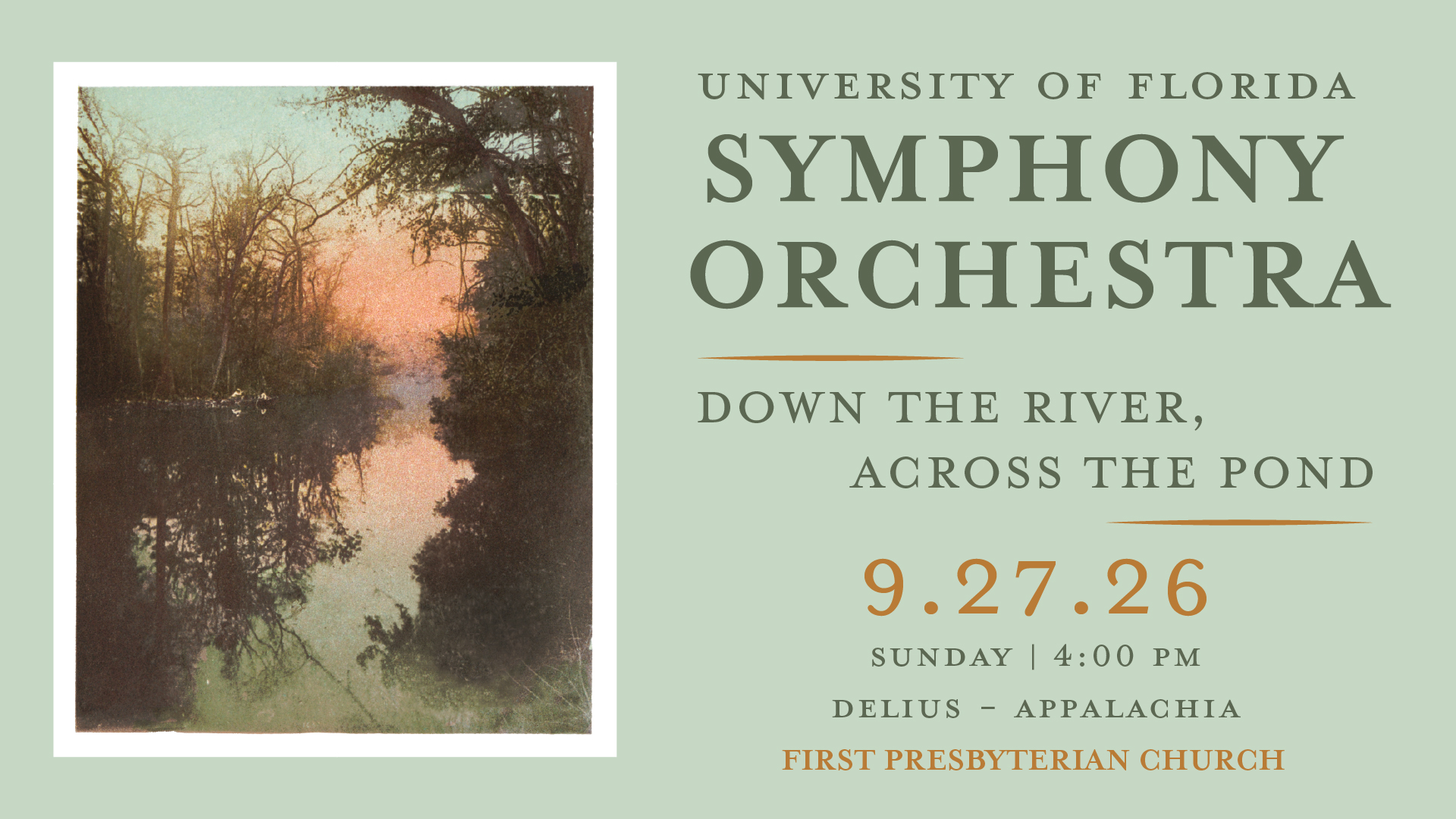 Event flyer with an image of a pond or river at sunrise and informational text.