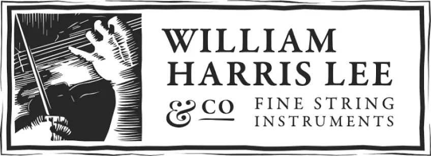 Logo for William Harris Lee & Co Fine String Instruments, featuring an illustration of a person playing a violin.