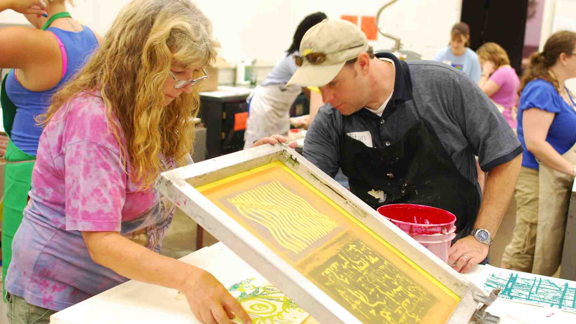 Screenprinting requires collaboration in the print studio, Summer 2014.