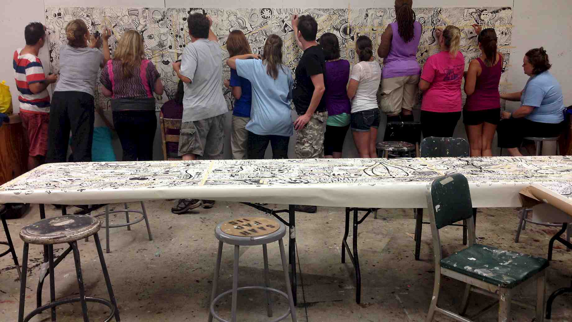 Students were introduced to the Sumi Ink Club, a collaborative art project, in Experimental Drawing, Summer 2014.