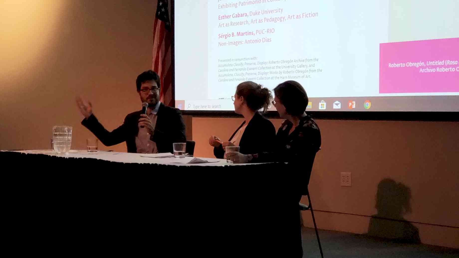 Professors Sérgio B. Martins, Jennifer Josten, and Esther Gabara as part of the co-sponsored by HESCAH panel Artist as Researcher