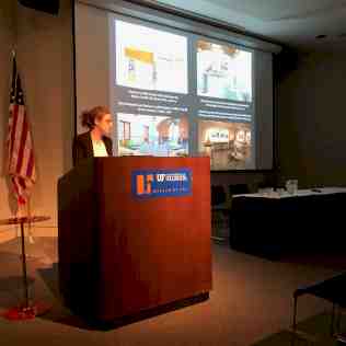Professor Jennifer Josten presenting her lecture Exhibiting Patrimonio in Contemporary Mexico in the panel Artist as Researcher: Visualizing Knowledge in the Americas, which was co-sponsored by HESCAH.