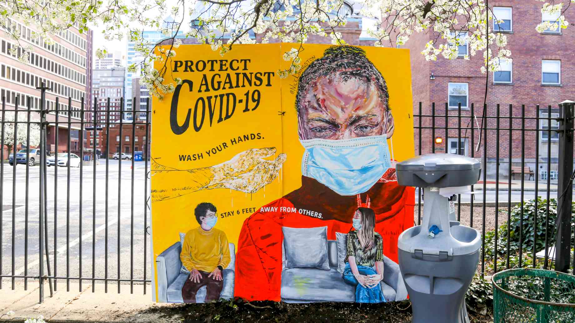 Philadelphia’s Streets Dept has partnered with Broad Street Ministry, Mural Arts Philadelphia, HAHA MAG, and four regular Streets Dept artists to create and install a series of eye-catching and informative hand washing stations around the city of Philadelphia. Photo credit: Streets Dept, reproduced from https://streetsdept.com/2020/03/24/philadelphians-install-covid-19-hand-washing-mural-stations-around-the-city/