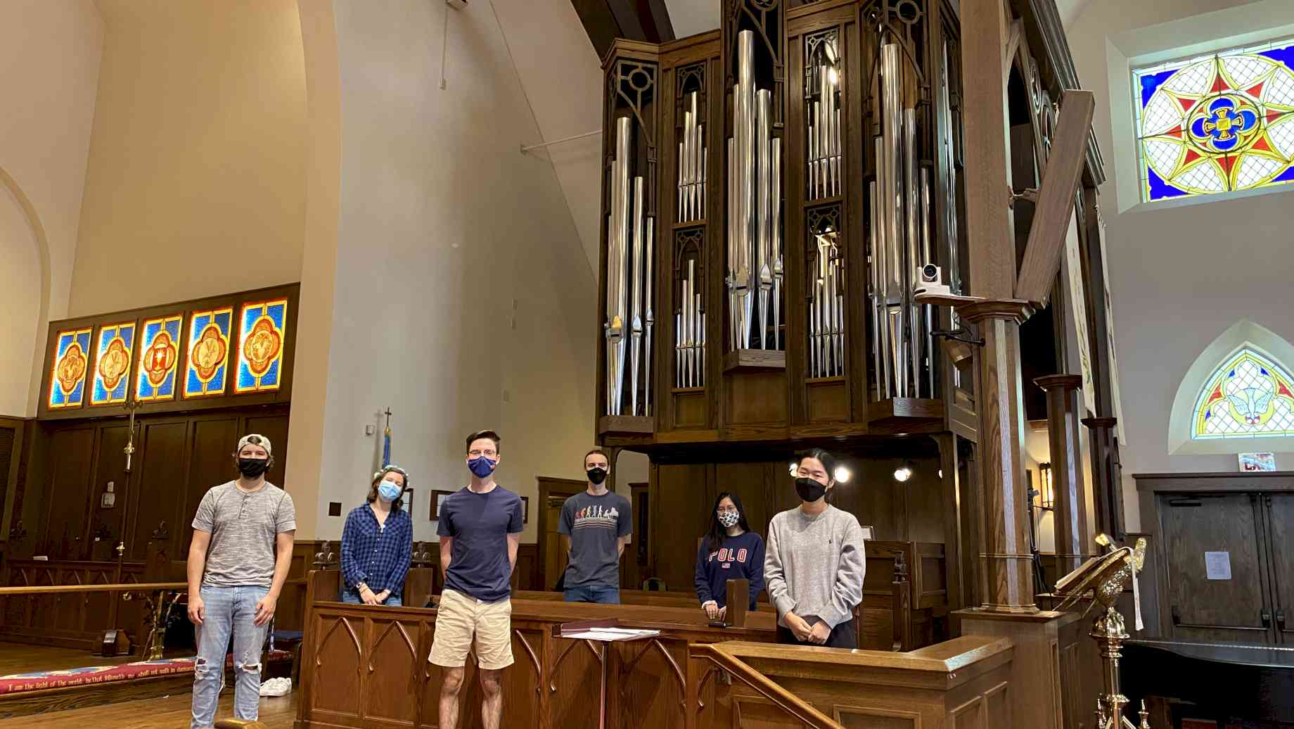 Members of the Spring 2021 UF Organ Studio visit Holy Trinity Episcopal Church, Gainesville